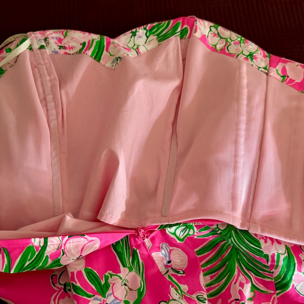 🆕 Lilly Pulitzer Stella Strapless Dress Roxie Pink Green Bow Fitted XS 0 - Picture 7 of 9